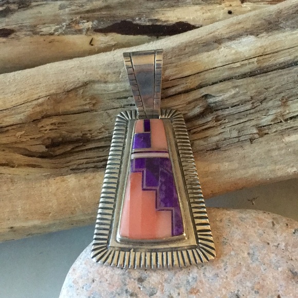 Vintage Navajo Norton Becenti Native American Inlay Pendant - Picture 6 of 14